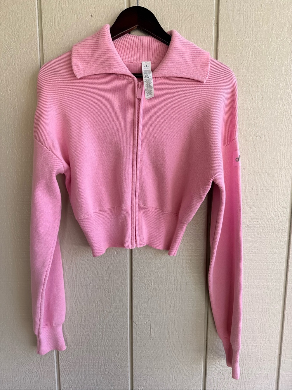 Alo Yoga Scholar Knit Cropped Full Zip Jacket Sweet Pink Size S